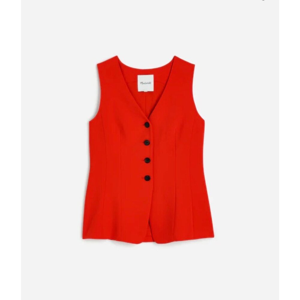 Madewell Womens Cutaway Long Vest~Size 00~Bright Flame Red Y2K Fully Lined~L6 31